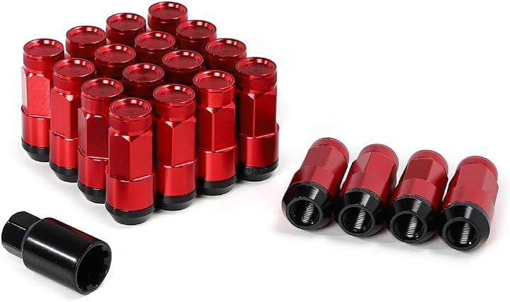 スチール製 ホイールナット タイヤナット レーシングナット 上下分割式 盗難防止 M12 x P1.5 専用ソケット付き 20本セット(レッド)