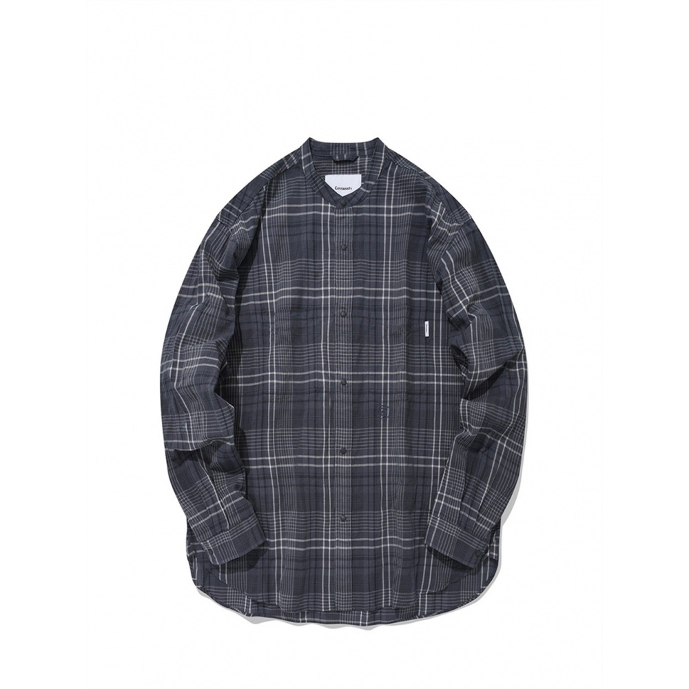COVERNAT スタンドカラーチェックシャツネイビー