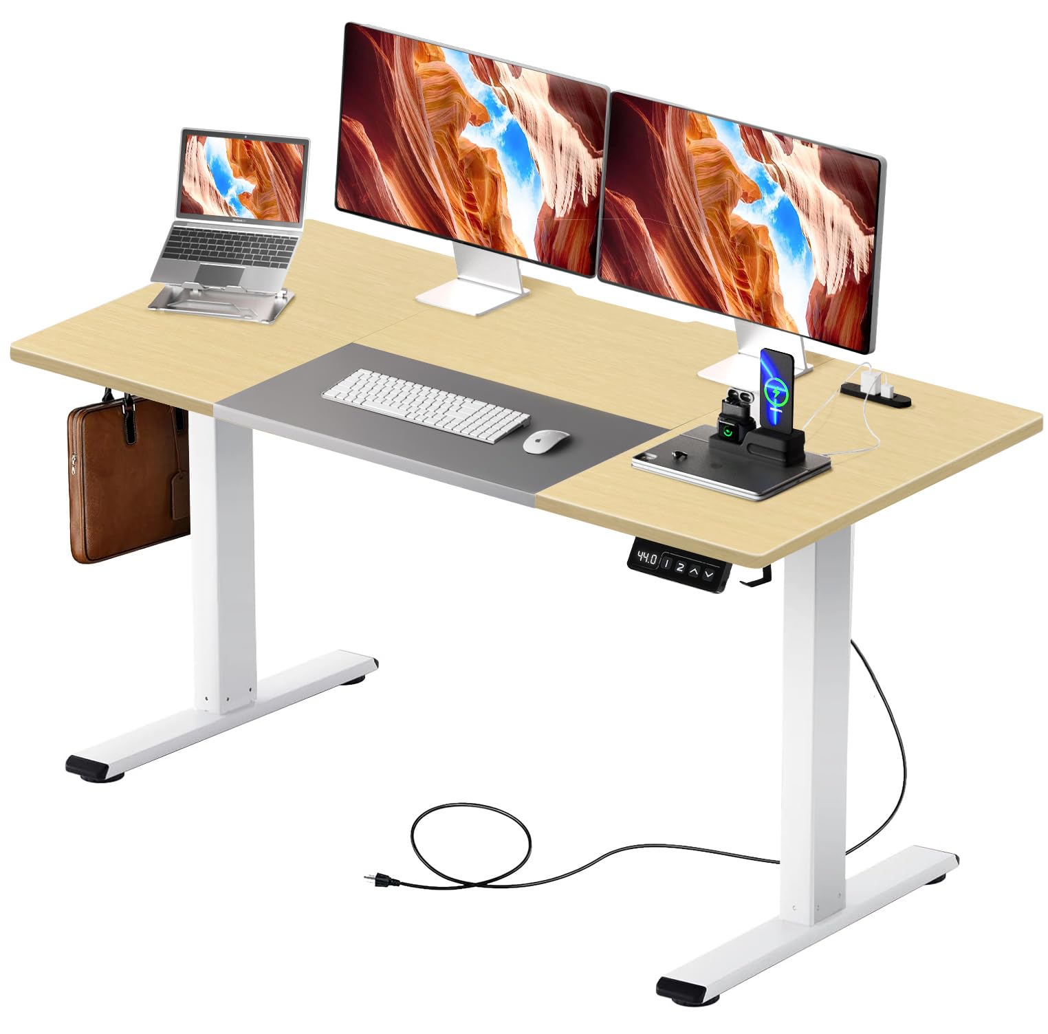 コムホーマ) パソコンデスク 昇降式 電動 ゲーミングデスク pcデスクローデスク 作業机 オフィスデスク マルチ電源タップ付き ツートーンカラーデザインの天板 モニターアーム取付 97001