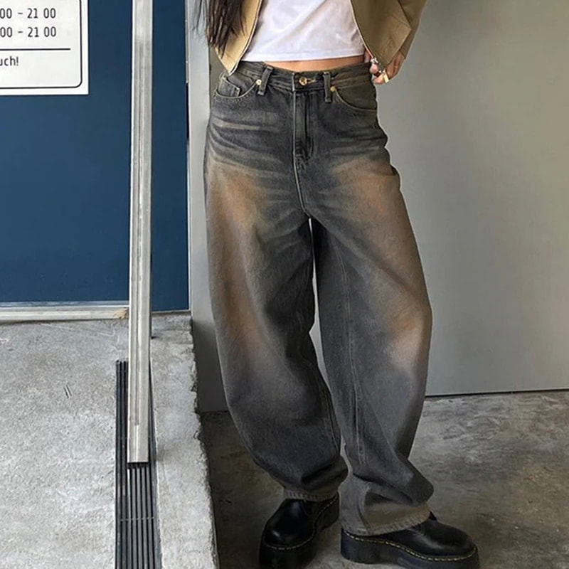 アメリカジーンズ ゆったり脚が長く見えるストレートパンツ カジュアルなロングパンツ