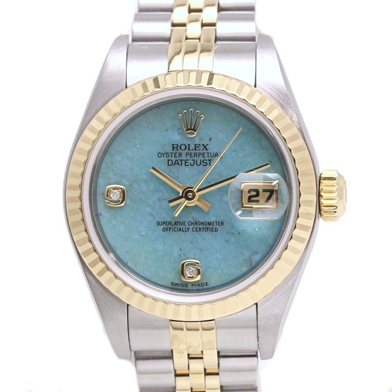 デイトジャスト 2Pダイヤモンド 79173 2BR ブルー ジェダイト【磨き済】K18YG イエローゴールド xステンレススチール レディース /39975【中古】【腕時計】