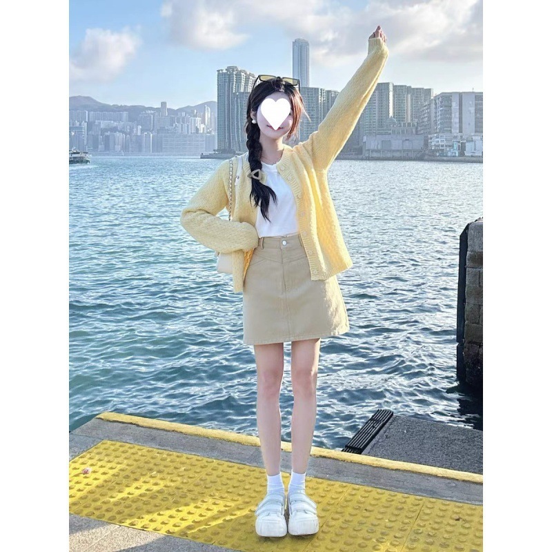 小柄女子向けティータイストスタイル 春向け大人気減年洋気高級感カーディガンスカート2点セット