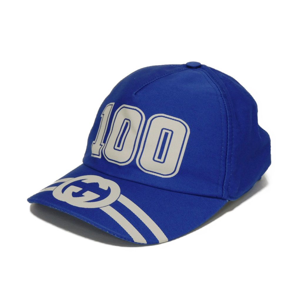 【中古】 帽子 XXS ホワイト 55cm インターロッキングG ベースボール キャップ 100周年 673081 4HAKR 4368