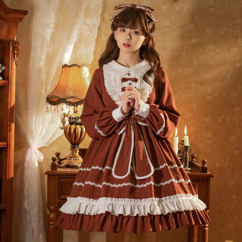 ロリータスカート長袖opレトロデイリーロリータドレスプリンセススカートlo