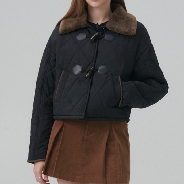 FUR COLLAR QUILTING JUMPER_BLACK