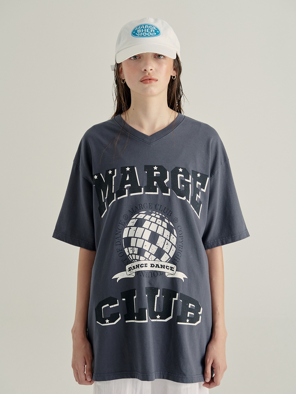 【MARGESHERWOOD】 MIRRORBALL WASHED T-SHIRT : DARK GREY