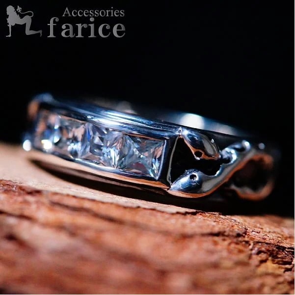 キュービックジルコニアストーン&ダブルサイドツインスネークシルバーリング