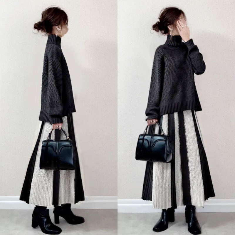 【毎週新商品を更新】 無地 配色 ギャザー レギュラーウエスト Aライン カジュアルセット