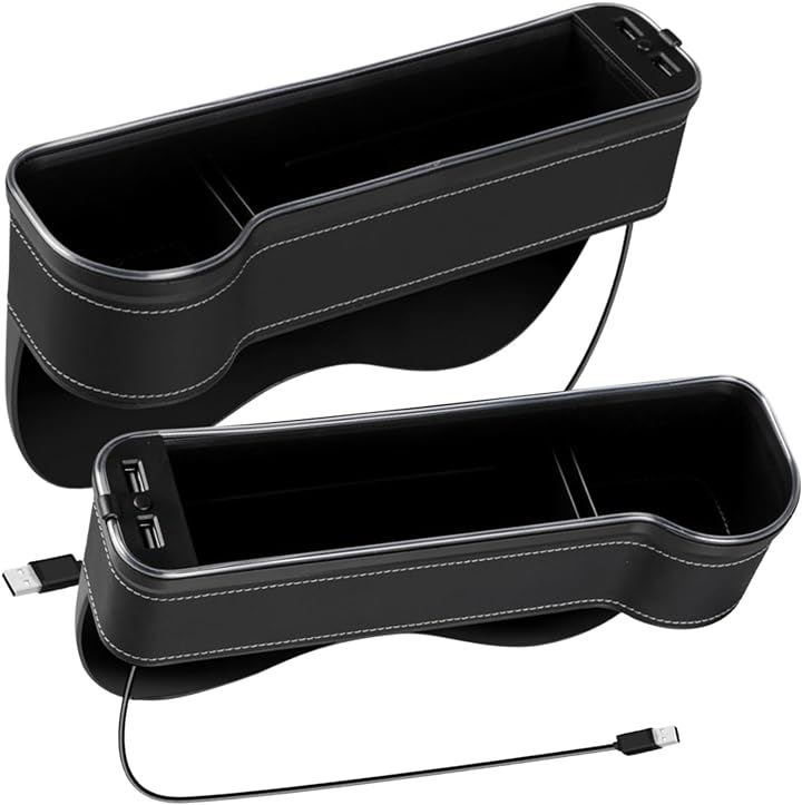 車 隙間 すきま 収納 シート サイドポケット コンソールボックス 多機能 USB ライト 運転席 助手席 2個(ブラック) 5,621円