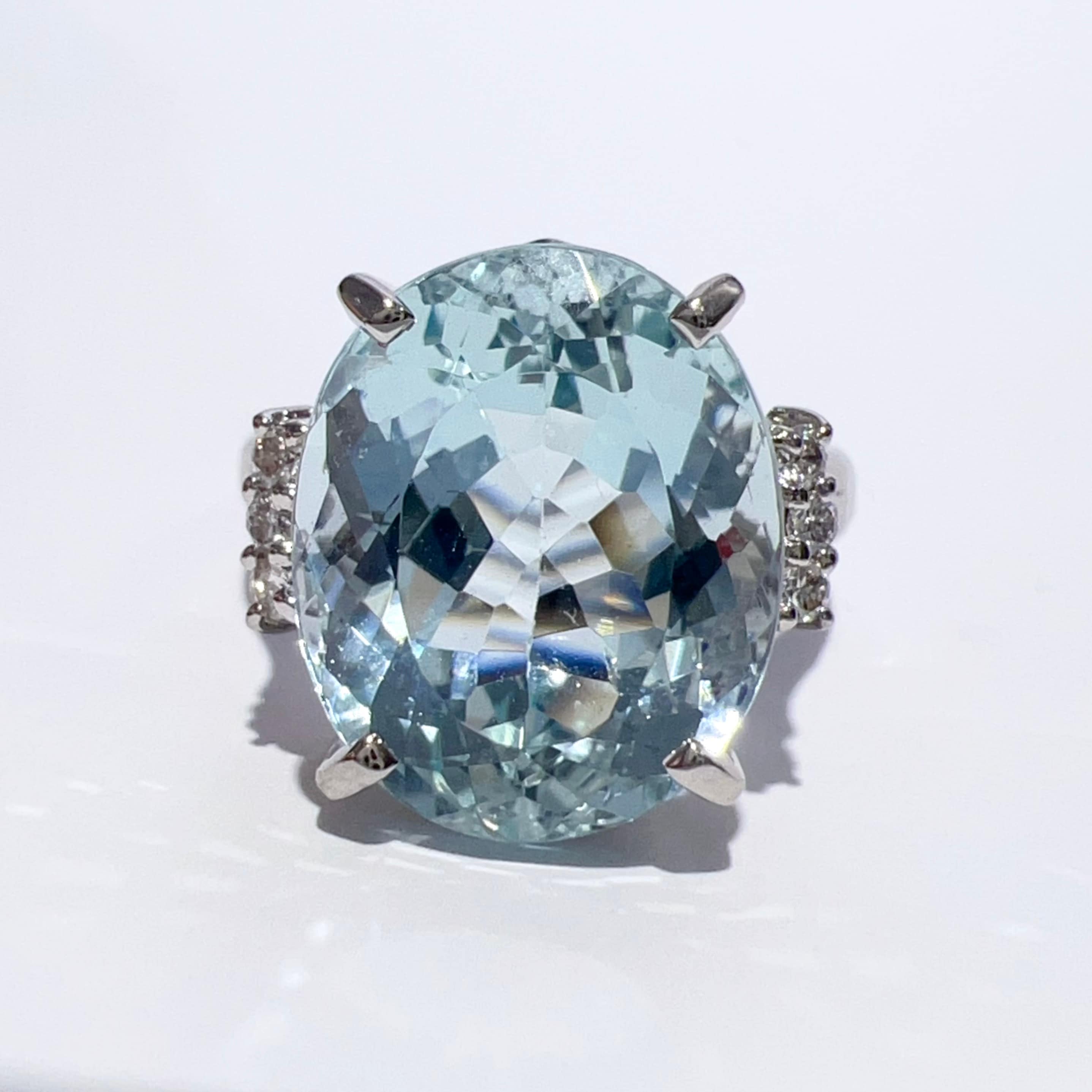 Pt900 天然 アクアマリン ダイヤ リング AQ6.06ct D0.08ct 5.3g 10号 鑑別書 レディース アクセサリー 指輪 美品 aua92727080407