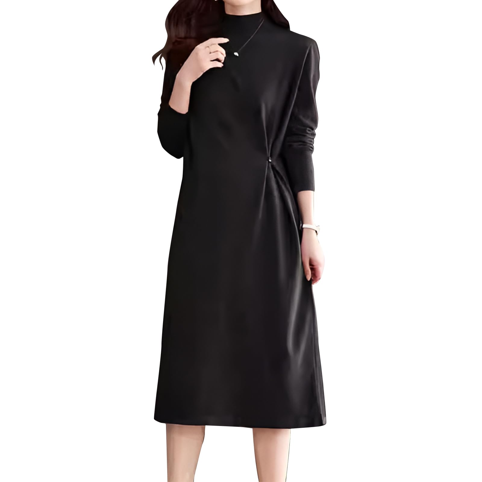 [SECOND ROOTS] ニット ワンピース ウエスト ボタン ハート 無地 膝丈 秋冬 レディース