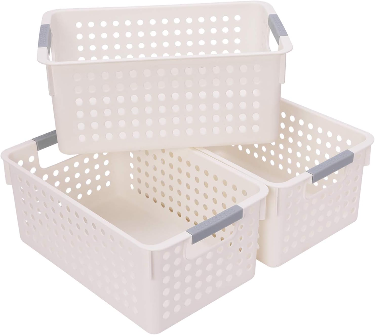 ３個 プラスチック ホワイト 収納バスケット 小物収納 化粧品 キッチン 調味料