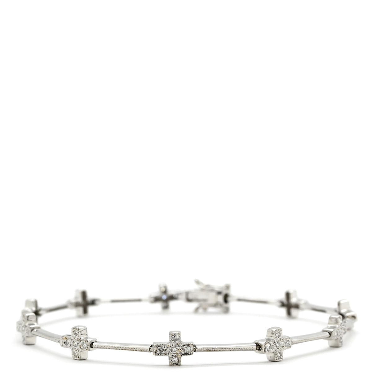 ブレスレット ダイヤモンド 0.23ct クロスモチーフ ブレスレット ホワイトゴールド デザインブレス 十字架 10モチーフ 【中古】