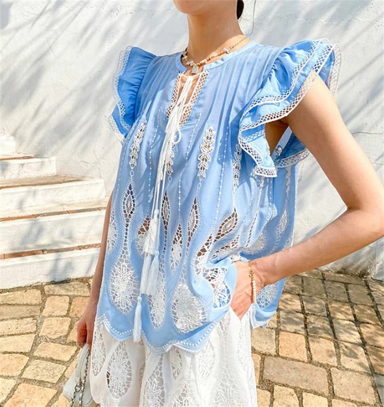 スタイル 夏のリゾートスタイル 刺繍入り七分袖トップス＆ショートパンツ 2点セット