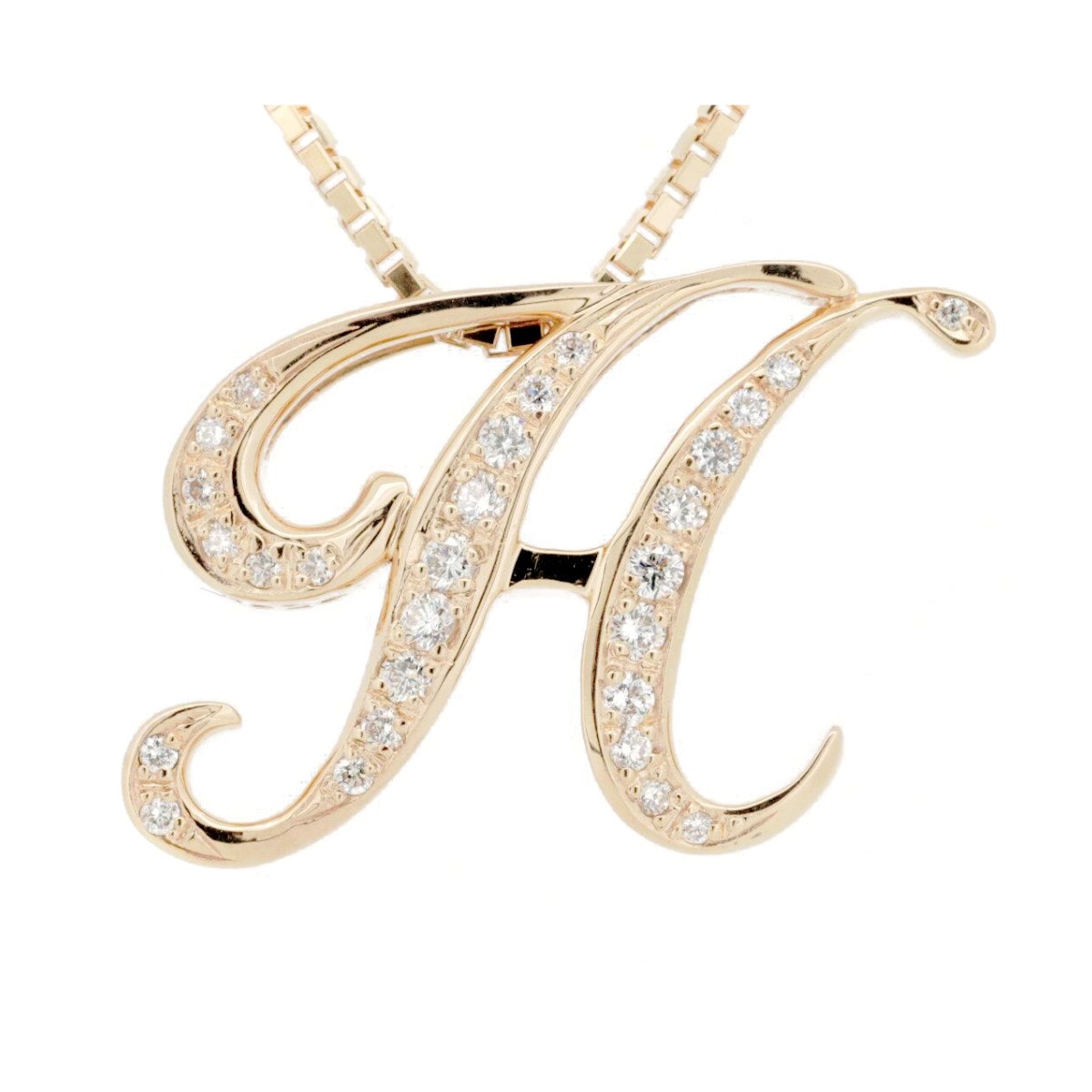 ゆきざき アルファ イニシャル H ダイヤモンド ネックレス 0.37ct Mサイズ K18PG(18金 ピンクゴールド) 質屋出品