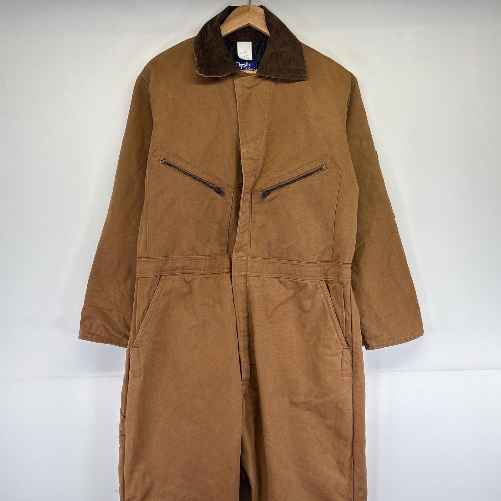 古着 90s/90年代 長袖つなぎ オールインワン ワーク 作業着 ダック 中綿 胸ポケット ブラウン系 メンズ