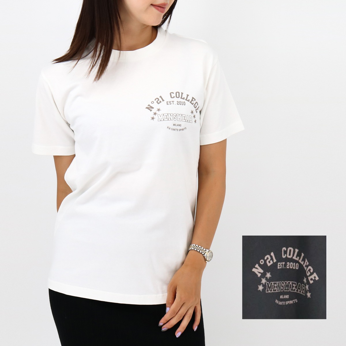 レディース半袖Tシャツ 23E N1M0 F051 4003 ロゴT クルーネック 肩穴あき SS TEE 白 黒