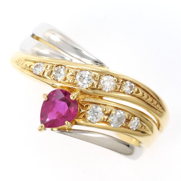 PT900 プラチナ リング 11.5号 ルビー 0.34 ダイヤ 0.19 カード鑑別書 中古