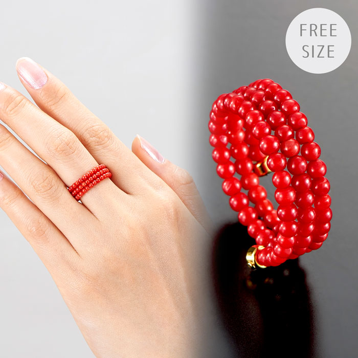 海の宝石珊瑚3連フリーリング [ 指輪 おしゃれ 太め リング 宝石 珊瑚 3連 フリーサイズ フリーリング ゴージャス スパイラルリング 天然石 パワーストーン レディース 日本製 国内産 送料無料
