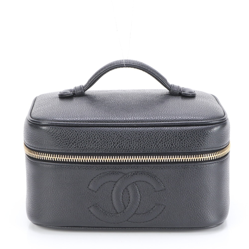 極美品 シリアルシール付 キャビア スキン バニティ レザー ハンドバッグ トート ショルダー ブラック 黒 レディース ENE BH17-9 中古