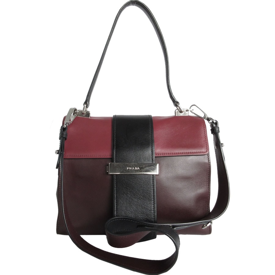 プラダ PRADA ハンドバッグ ショルダーバッグ レザー バーガンディ/ブラック シルバー レディース s0125a