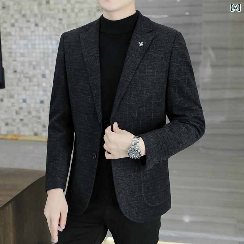 ビジネス　スーツ　ジャケット Woodpecker 春秋用 スモール スーツ メンズ ビジネス カジュアル ファッションお父さん アウター ジャケット 高級 大きいサイズ しわ 防止 トップス