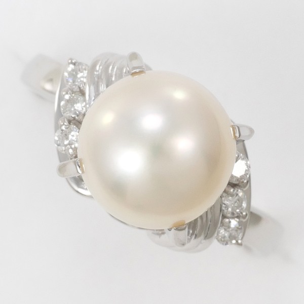 PT900 プラチナ リング 指輪 9号 パール(真珠) 約8.5mm ダイヤ ジュエリー 中古