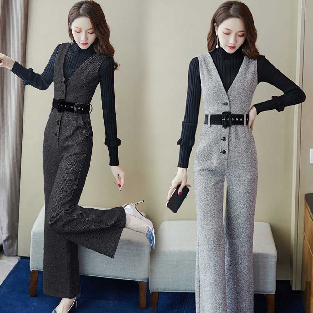 高級感モッズストラップパンツパーカワイドパンツハイウエストダッフルドロップ感ワンレンパンツレギンスシャツ2枚セットレディス秋冬