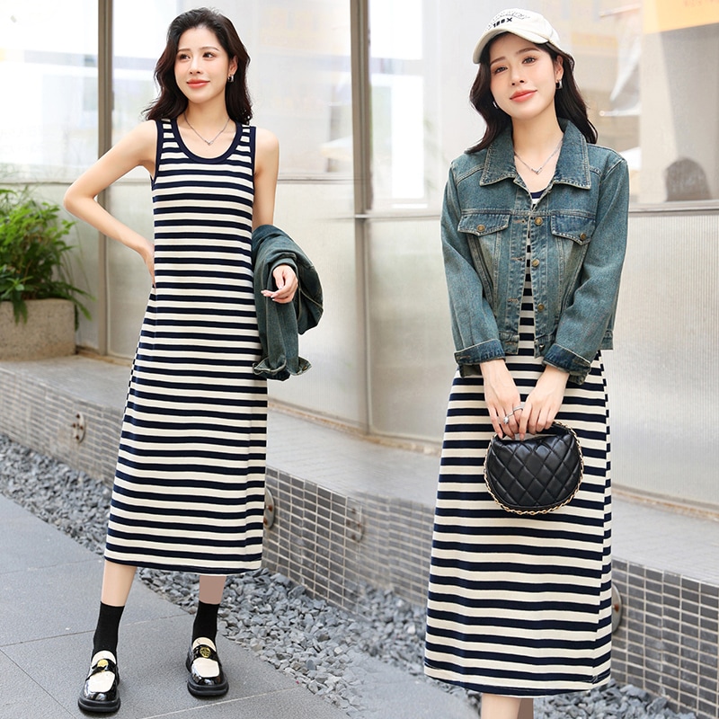 ストライプドレス秋服2024新スタイル今年人気のレディースファッション外国風春秋ツーピーススーツスカート