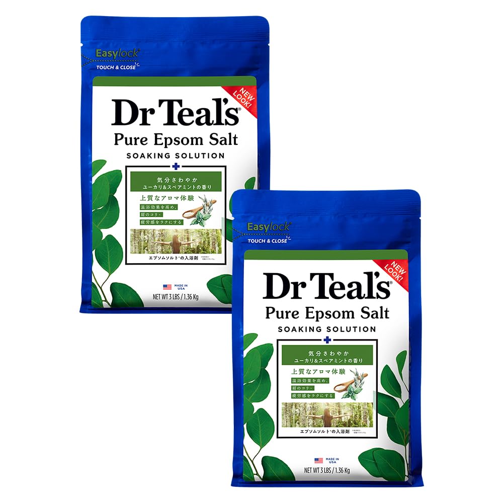 Dr Teals(ティールズ) エプソムソルト ユーカリ&スペアミント マグネシウム 精油 1.36kg×2個 ティールズ 入浴剤 バスソルト 大容量