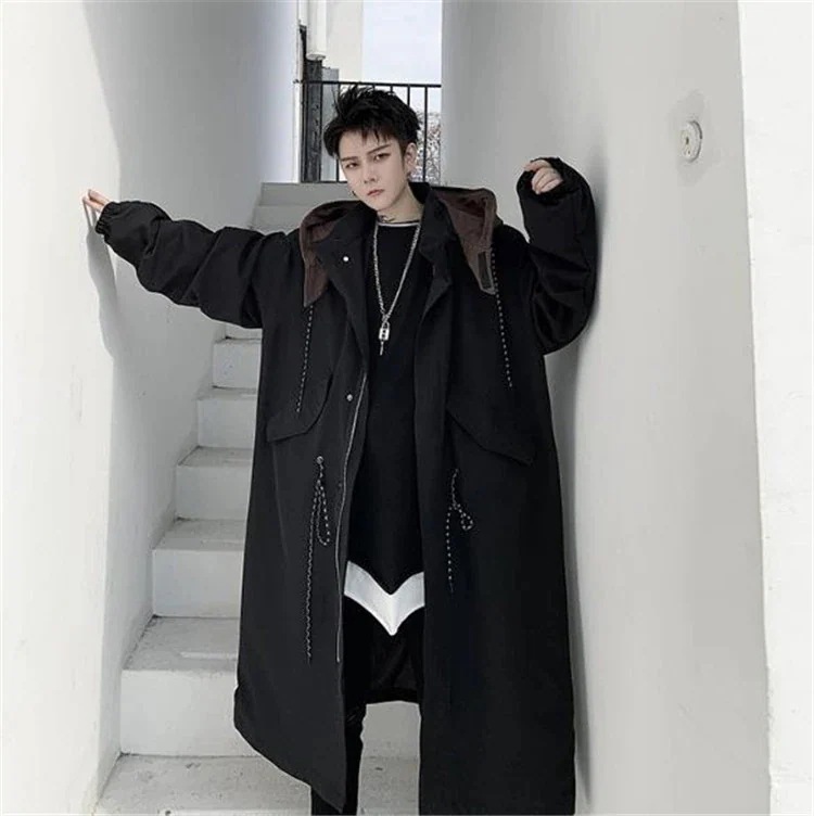 超人気インスタグラムで話題 韓国ファッション 中長セクション 個性 百掛け ゆったりする コート ジッパー ファッション カラーマッチング フード付き