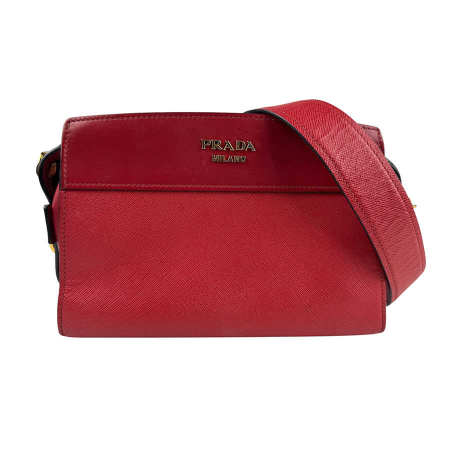 プラダ PRADA ショルダーバッグ レザー レッド ゴールド レディース z5521