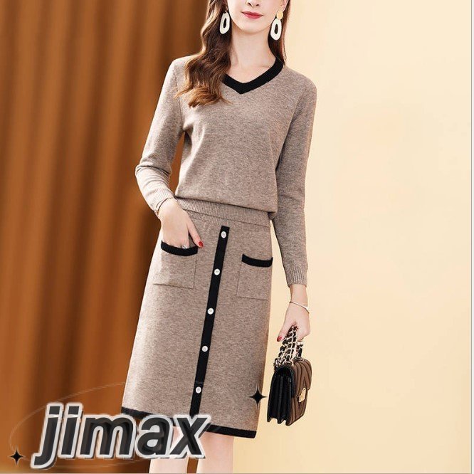 スカートセットアップ 2点セット レディース 上下セット タイトスカート 膝丈 春 秋 冬 長袖 ニットソー Aライン オシャレ オフィス ホワイトデー