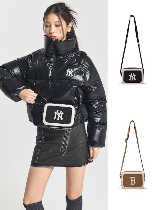 3ACRS0746韓国限定販売 冬の新商品 ベーシック ムートン ミニクロスバッグ ニューヨークヤンキース
