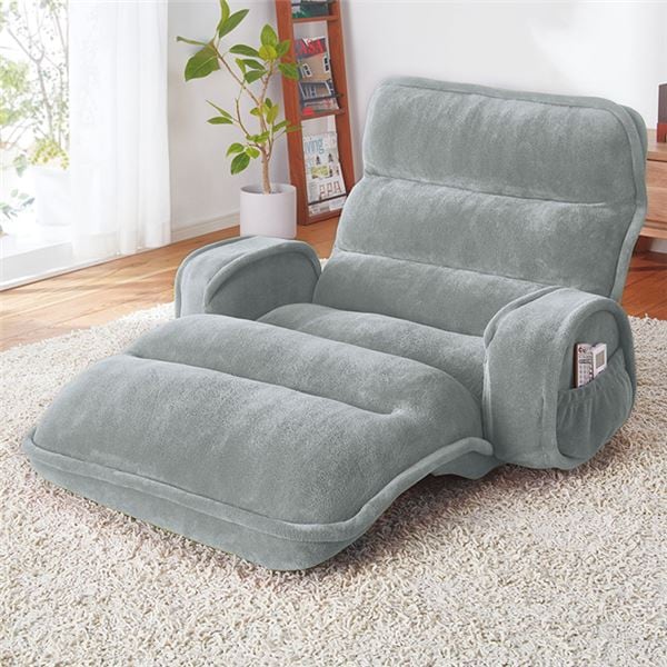 座椅子 フロアチェア (ひじ付ワイド グレー) リクライニング ハイバック NEW収納簡単低反発もこもこ座椅子 24,297円