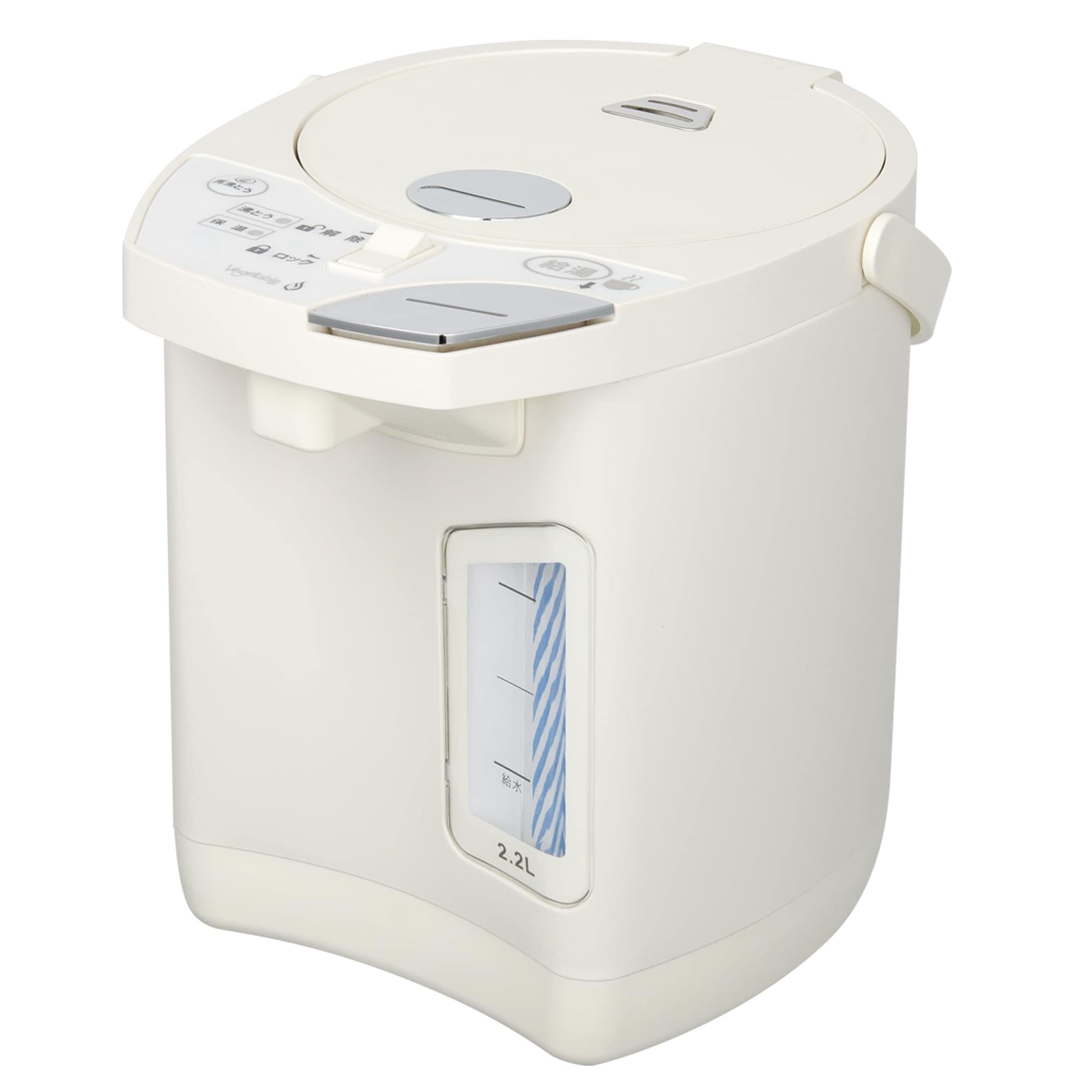 [東京Deco] 電動給湯ポット 2.2L 空焚き防止 ホワイト 電気ポット [再沸騰機能搭載かるきとばし] 360度回転底 水位窓 安全設計 ロック機能 再沸騰 給湯 節電 ケトル スライドロック