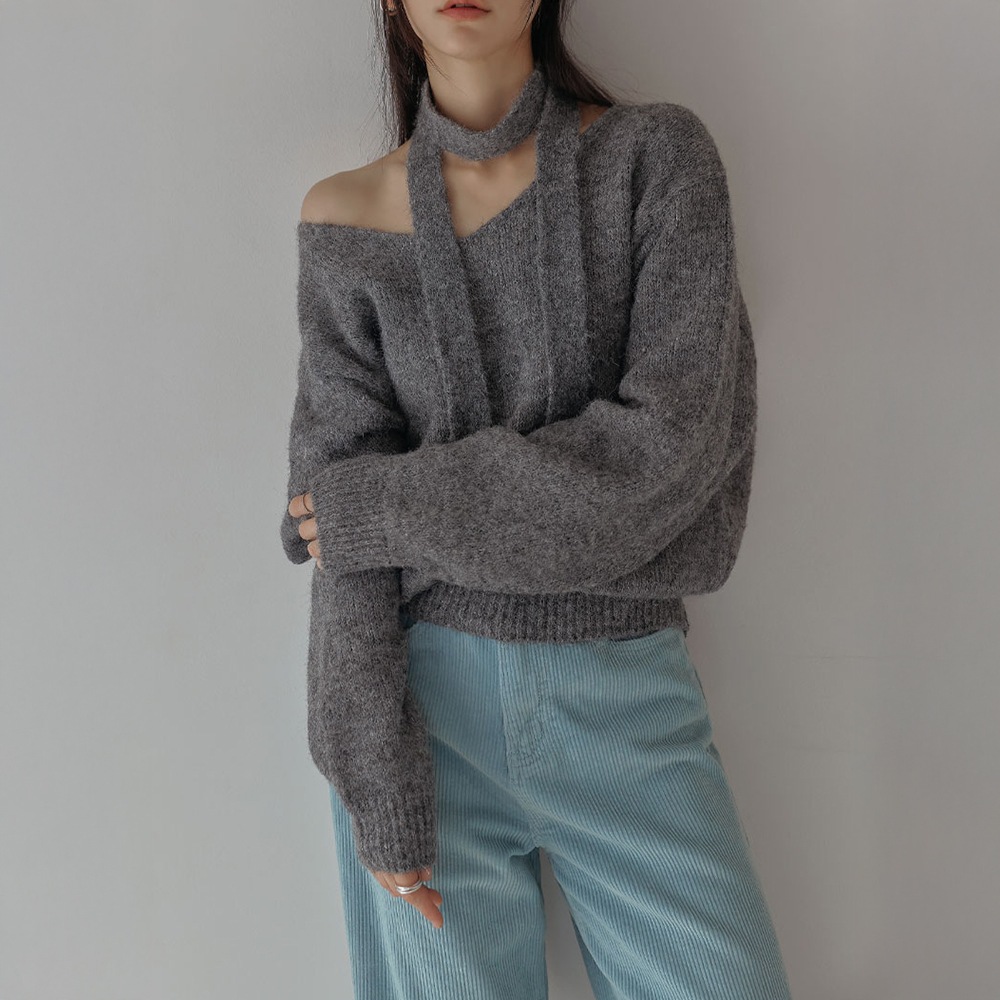 メンダースルージュウールタイセットVネックニット