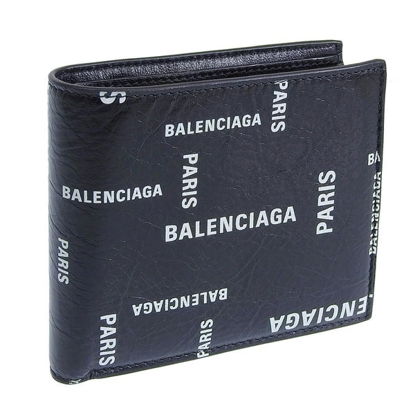 バレンシアガ 財布 メンズ 二つ折り財布 アウトレット レザー ブラック ホワイト 5943152AAOC1097 BALENCIAGA