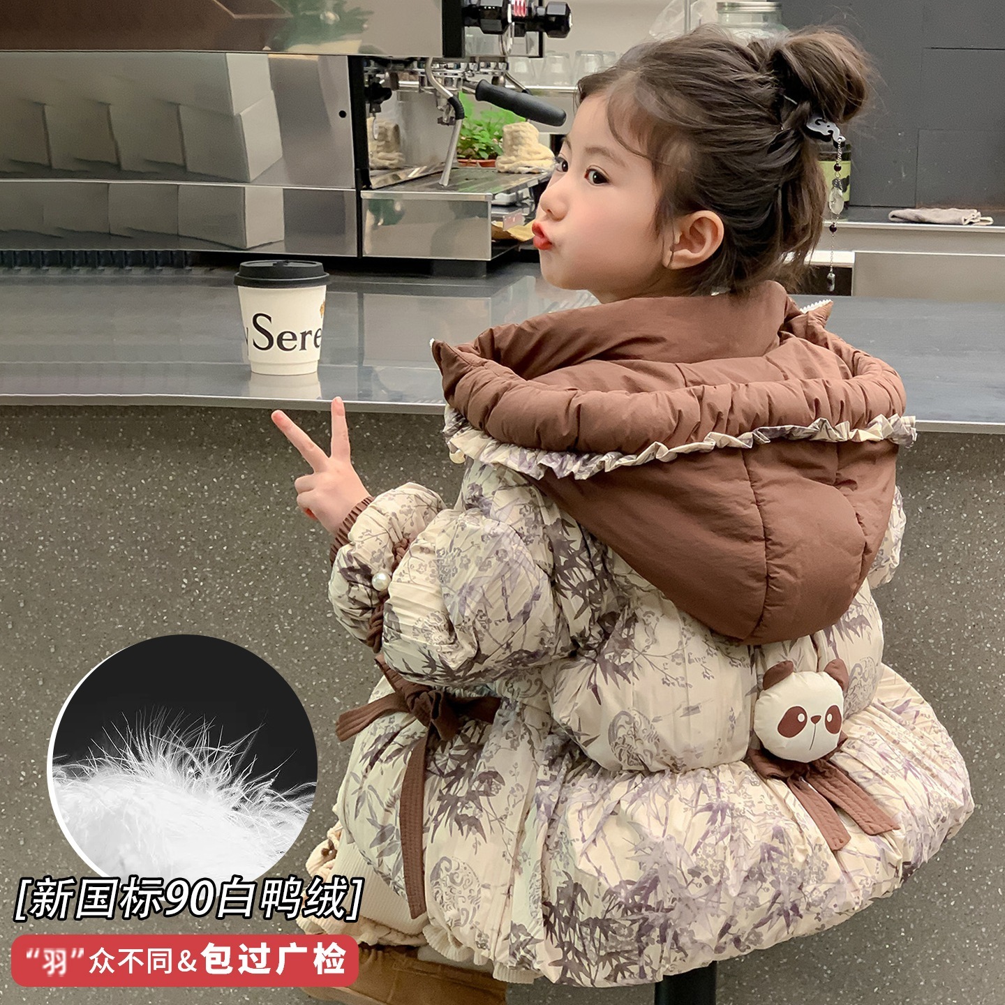 女の子用ダウンジャケット冬のホワイトダックダウンコートおしゃれな女の子用冬用暖かい綿入りジャケット冬服