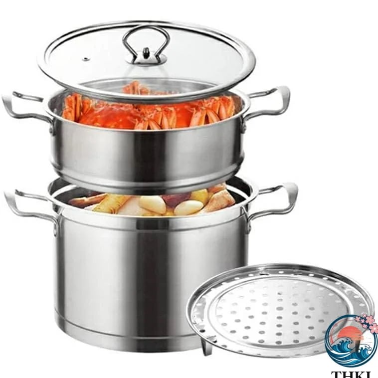 蒸し器 蒸しもの鍋 304ステンレス 調理器具 大容量 多機能 二段 各種熱源対応 防食 防錆 家庭用 業務用 ガラス鍋蓋付き 蒸し網棚付き
