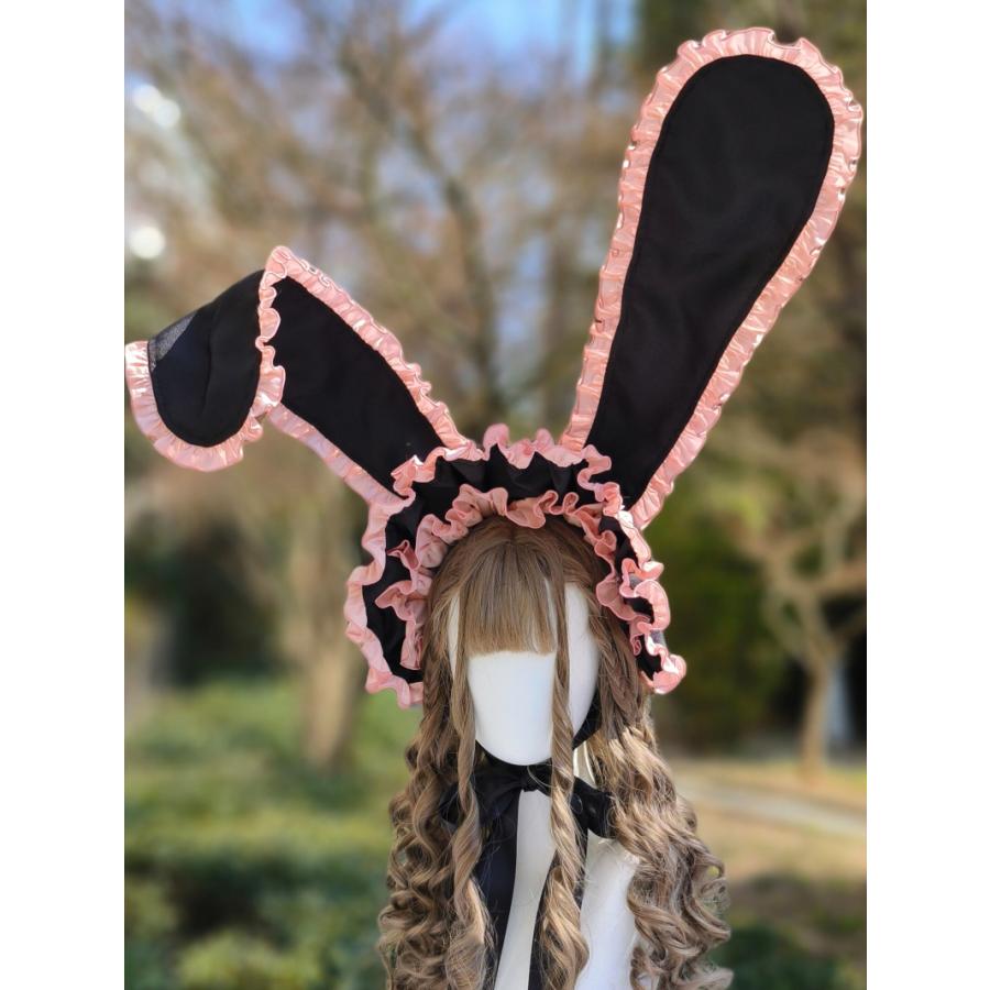 ウサ耳　ボンネット ロリータ カチューシャ 帽子 うさぎ耳 うさ耳 立ち上げ可能 ヘッドドレス ヘアアクセサリー クラロリ 甘ロリ
