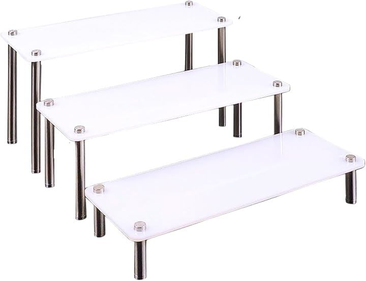 アクリルステージ ディスプレイスタンド 組み立て式 陳列棚 フィギュア棚 アクリル展示台 (ホワイト, ３段 40cm幅 5mm厚)