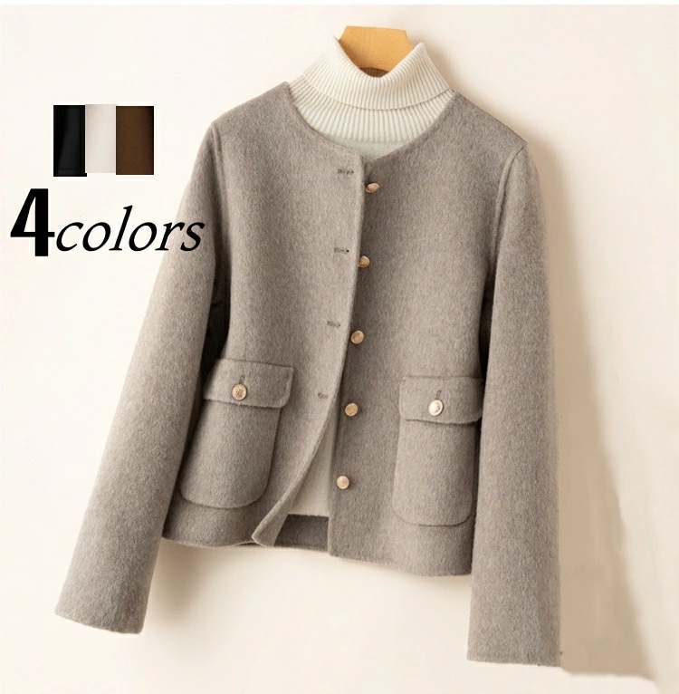 秋冬物　レディースジャケット　ウールコート　 ダブルフェイスコート　 ファッション 　アウター 無地 秋服 冬服 防寒 大きいサイズ 厚手 体型カバー 通勤 ゆったり　ショート丈　 上品 　大人