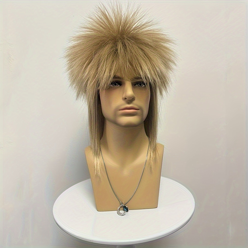ヘアジョイ メンズ 70年代・80年代 ロッカーミュレットウィッグ - グラムパンクコスプレ用 ローズネットキャップ付きハロウィンパーティー＆テーマイベント向け 高密度ストレートヘア耐久性のあるヘ 4,452円