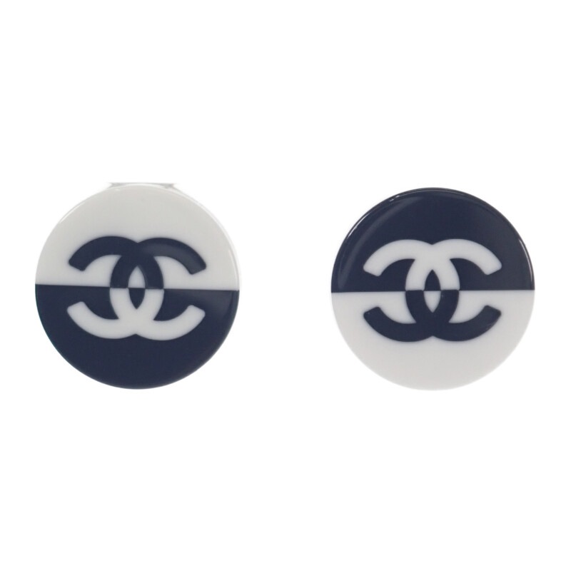 ラウンドココマーク ツートン バイカラー 17P刻印 ピアス ブラック レディース 美品 ギフト【ABランク】