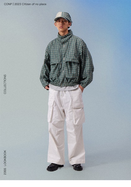 23SS Grid Jacket 薄手チェック柄インビジブルフードジャケット カジュアルデザイン 男前 和風