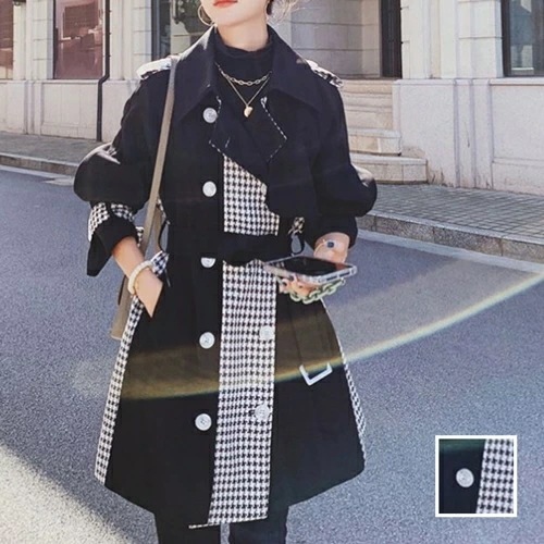 アウター コート 韓国 ファッション レディース 秋 冬 カジュアル コーデ シンプル 定番 セレカジ 20代 30代 40代 2025 千鳥格子 モノトーン モード ステンカラー 7,998円