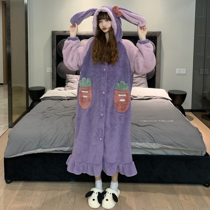 もこもこ モコモコ ルームウェア レディース ホームウェア 部屋着 寝巻き パジャマ 着ぐるみ風 ワンピース ルームワンピース ロングワンピース ロング丈 前ボタン 前あき カーディガン 1