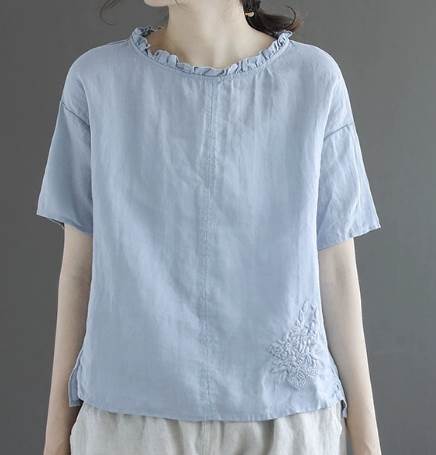 トップス Tシャツ カットソー 袖あり 半袖 ラウンドネック 刺繍 フリル 大人可愛い きれいめ シンプル カジュアル 大人 上品 おしゃれ レトロ 大人女子 ルーズ エレガント 抜け感 無地 夏 母