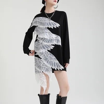 不規則さ 素縫い ウイング パーカー ワンピース 長袖 ワンピース 愛されドッキングワンピース30%までに制限
